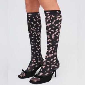 NWT Black For Love And Lemons Floral Knee-High Socks Sz One Size